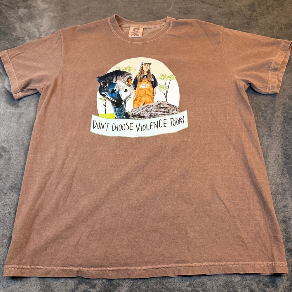 Comfort Colors Don't Choose Violence Today Emu Graphic T-Shirt Brown Women Large - Picture 2 of 9